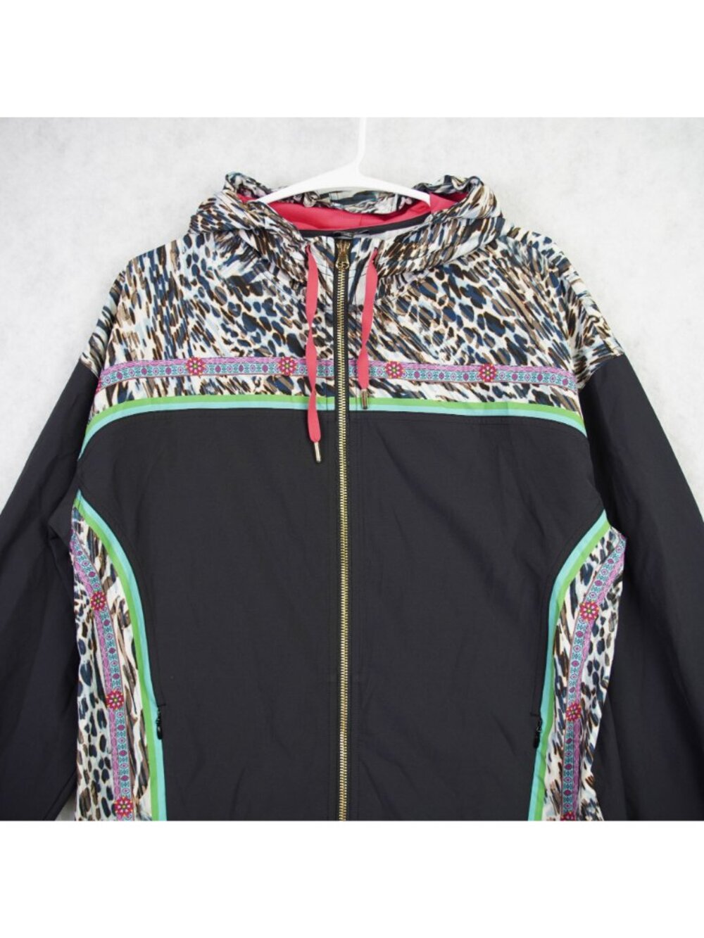 Johnny Was Bee Active Womens Full Zip Jacket Sz Small Leopard & Floral Accents - Picture 3 of 10